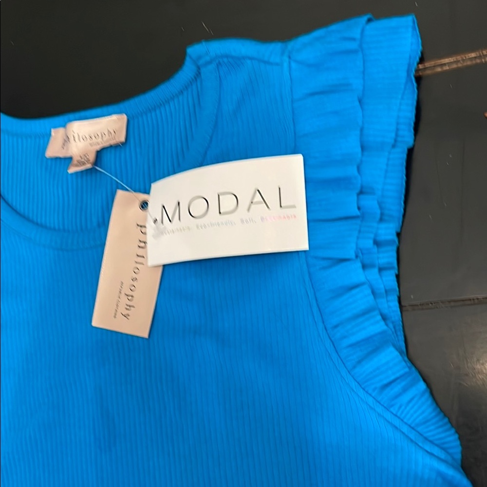 Philosophy Blue Ribbed Ruffle Tee - Picture 3 of 11